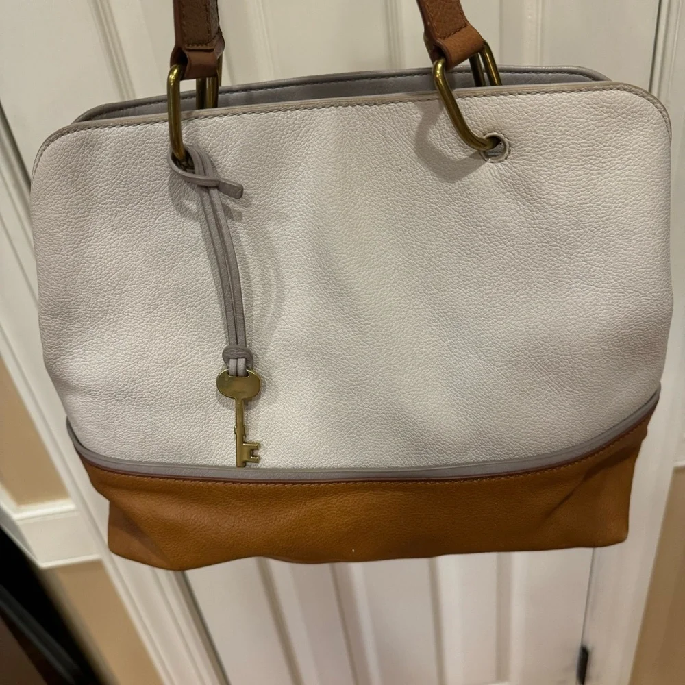 Fossil Lane Satchel Neutral Cream Brown Multi